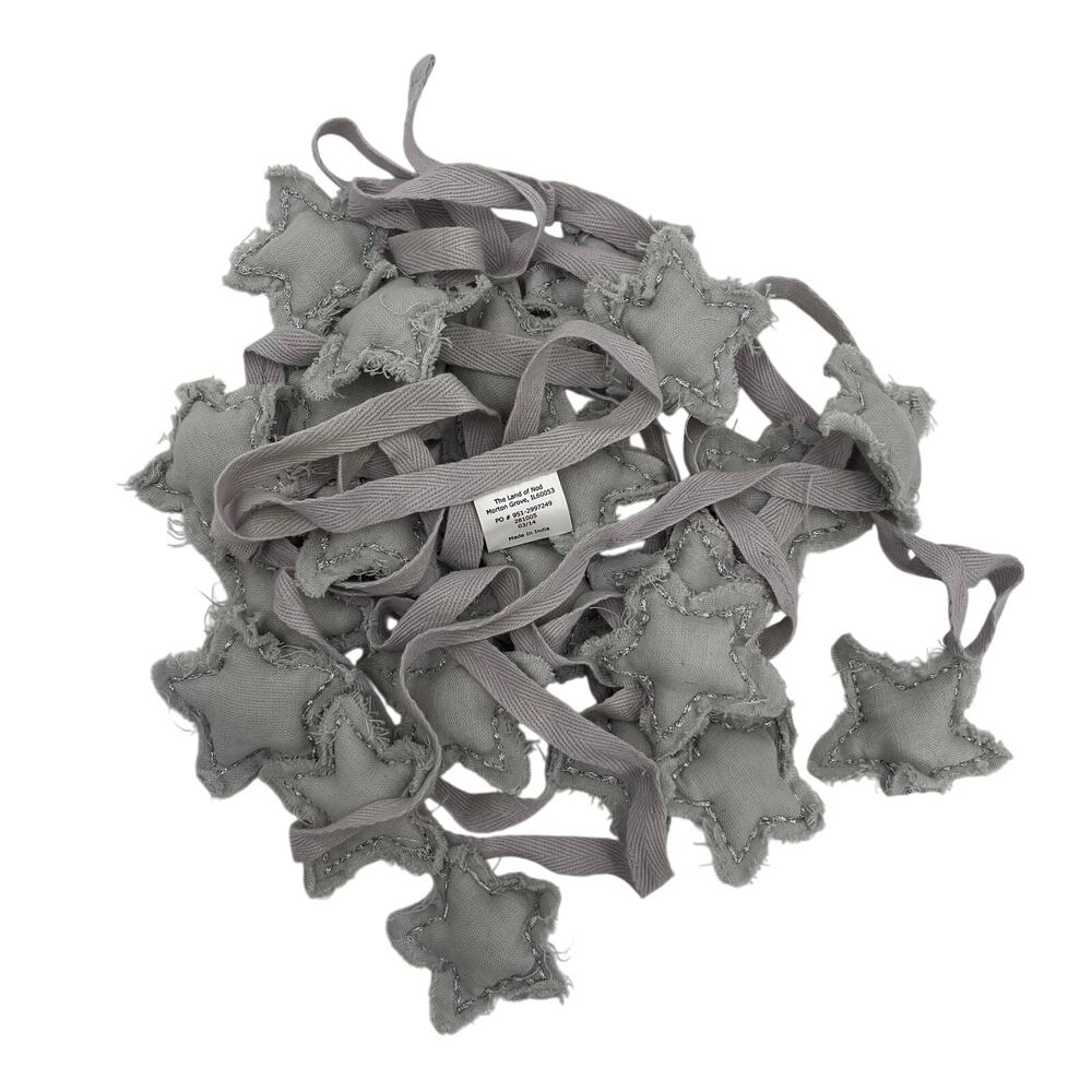 LAND OF NOD Star Garland Raw Fabric Hem Silver Gray Holiday Christmas New Years